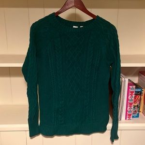 pine green cable knit sweater